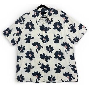 Vince Painterly Floral Short Sleeve Shirt Mens Multicolor Linen Resort Classic